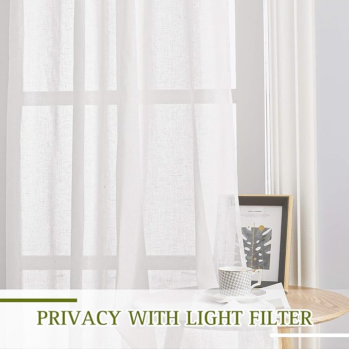 NICETOWN White Short Curtains for Small Window, Grommet Semi Sheer Linen Blend - Image 5