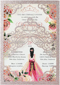 Hosmsua 50PCS 5.1x7.3 Inch Blank Rose Gold Glitter Quinceanera Invitations Kit Laser Cut Floral Crown Pocket Quinceanera Invitation Cards with Envelopes for Birthday Quince Anos Invite