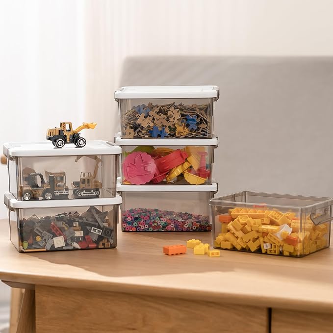 Citylife 1.32 QT 10 Pack Small Storage Bins Plastic Storage Container Stackable Box with Lids for Organizing, Clear Grey. | Plastic Containers for Beads, Buttons, Sewing Supplies, Office Supplies and Toys, Clear Grey 6.9"*5.1"*3.2"