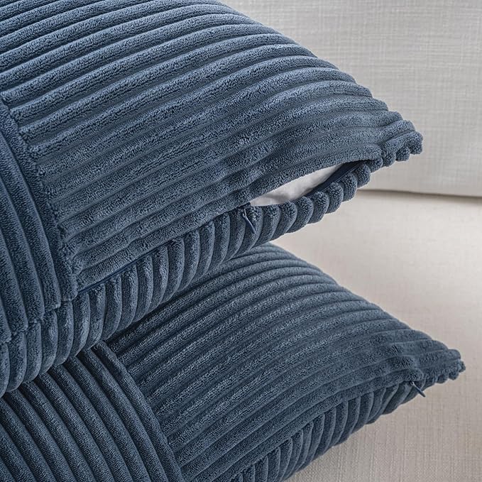 Fancy Homi 2 Packs Dusty Blue Decorative Throw Pillow Covers 18x18 Inch for Living Room Couch Bed, Farmhouse Boho Home Decor, Soft Corss Corduroy Patchwork Textured Square Cushion Case 45x45cm