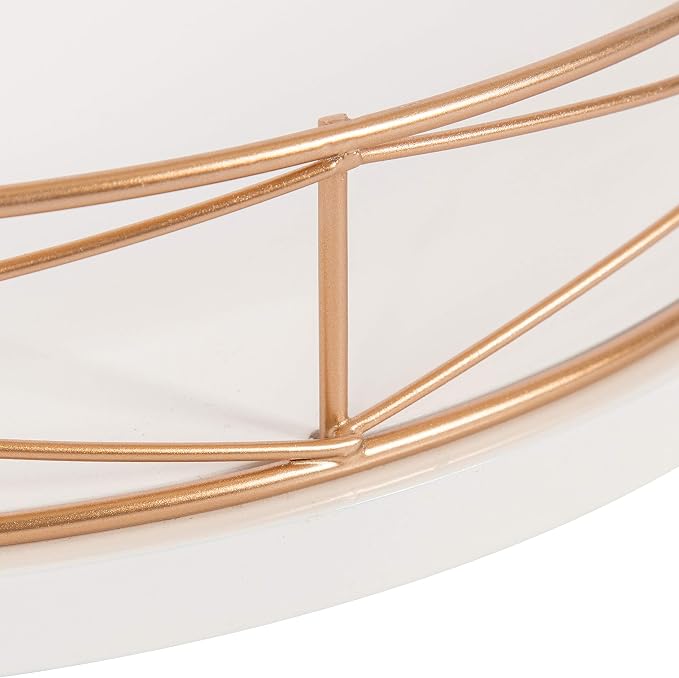 Kate and Laurel Mendel 14 Inch Round Tray with Decorative Metal Rim, White and Rose Gold