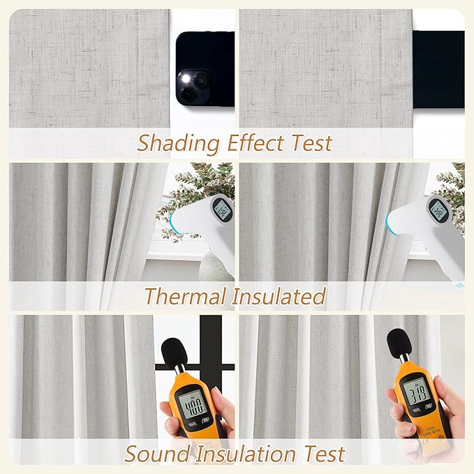Guken Extra Long 100% Natural Blackout Curtains 144 Inch Length 2 Panels Set Back Tab Thermal Insulated Black Out Tall Windows Drapes 12 FT Length for High Ceiling Living Room, 52" W x 144" L