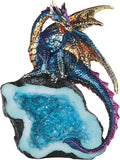 ICE Armor 5.5" H Colorful Dragon Guarding Blue Faux Crystal Cave Statue Fantasy Decoration Figurine