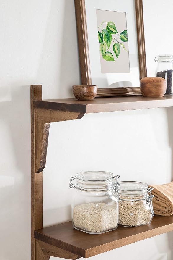 Kate and Laurel Meridien Farmhouse Wood Shelves, 24 x 8 x 24, Rustic Brown, Modern Two Tier Wall Shelf for Storage and Display