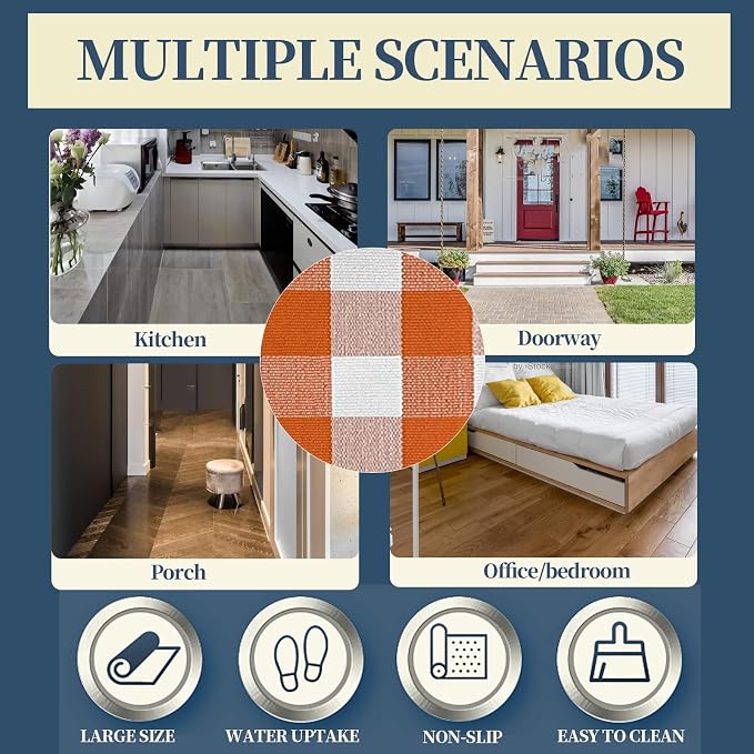 SEEKSEE Buffalo Plaid Outdoor Rug 27.5x43 Orange and White Front Door Mat, Layering Rug for Porch, Halloween Doormat, Front Porch Rug for Outdoor Entrance Entryway Patio Porch Decor