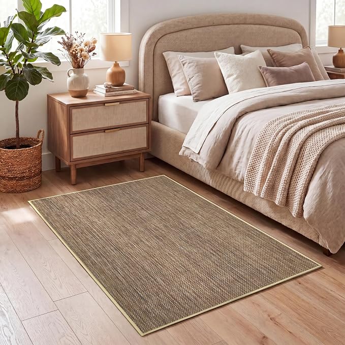 GarveeHome 2x3 Small Easy Jute Area Rugs Indoor Non Slip Living Room Mat | Washable Modern Solid Bedroom Rugs Stain Resistant Neutral Door Mat for Entryway Nursery Kitchen Dorm Kids Room, Brown
