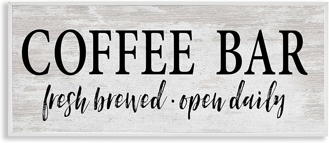 Rustic Coffee Bar Open Sign, 10 x 24 Inch Framed Giclée Print | Stupell Industries · By Lettered and Lined · Ready to hang once unboxed · Great for kitchen or coffee nook · Made in USA