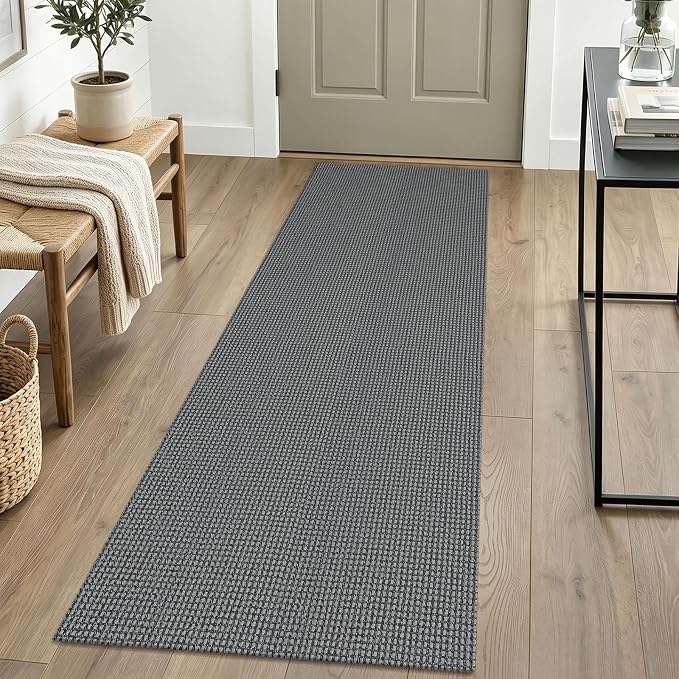 IOHOUZE Washable Runner Rug 2x6 Non Slip Runners for Hallways Entryway Runner Indoor, Kitchen Rugs Woven Cotton Floor Carpet for Kitchen Hall Entrance Bedroom, Dark Grey