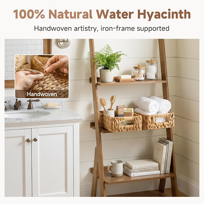 StorageWorks Small Wicker Baskets for Shelves,Shallow Baskets,2-Pack | Water Hyacinth Storage Baskets for Organizing,Wicker Storage Baskets for Shelves,Pantry Organizers and Storage,Woven Baskets