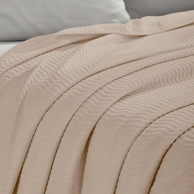 Superior JENA Cotton Blanket, for Picnic, Beach, Traveling or Camping, Bedroom Decor, Essentials, Cover for Bed, Couch, Lounging, Textured Jacquard, Modern Chevron Woven Blanket, Twin, Khaki