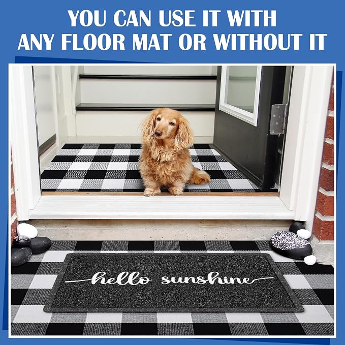 Geelin 2 Pcs 30'' x 18'' Doormat 43'' x 27.5'' Black and White Layered Rug for Front Door Mat Outside Entrance Welcome Door Mats for Indoor Outdoor Entryway Porch Decor(Hello Sunshine)
