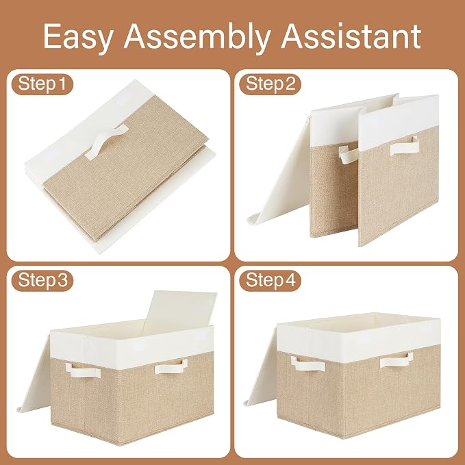 GRANNY SAYS Storage Boxes with Lids, Decorative Storage Bins, Shelf Baskets, Clothes Storage and Organization, White/Khaki, 2-Pack