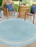 Unique Loom Outdoor Border Collection Area Rug - Soft Border (13' Round, Aquamarine/ Ivory)