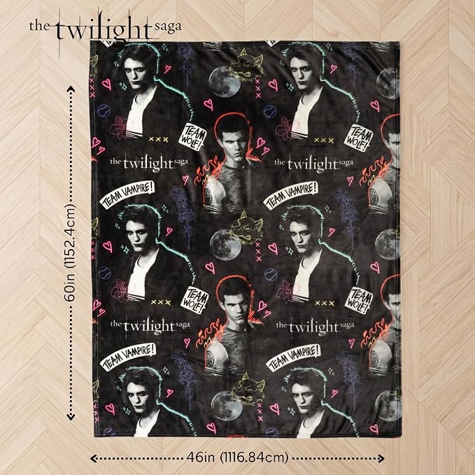 Twilight The Saga Throw Blanket, Super Soft Cozy Plush Bedding, 60" x 46", Team Jacob Team Edward (Officially Licensed Product) by Franco Collectibles