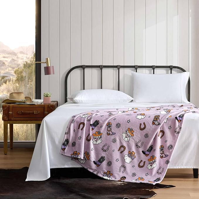 Wrangler - Throw Blanket, 50 x 70, Ultra-Soft Printed Plush Blanket for Bed & Couch, Cozy Decorative Throw, Cute Ghosts Purple