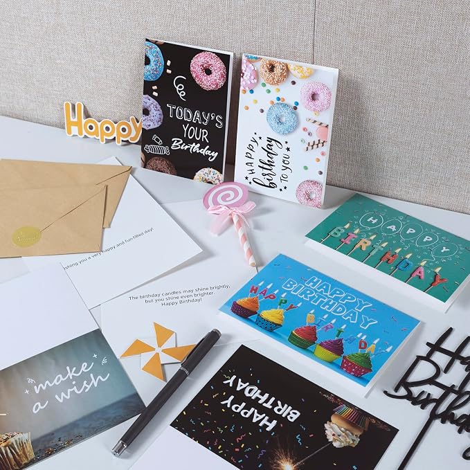 160 Happy Birthday Cards with Envelopes, Birthday Cards Bulk with Short Generic Message Inside, 20 Unique Designs, 4x6 inches, Birthday Cards Assortment for Business and Personal