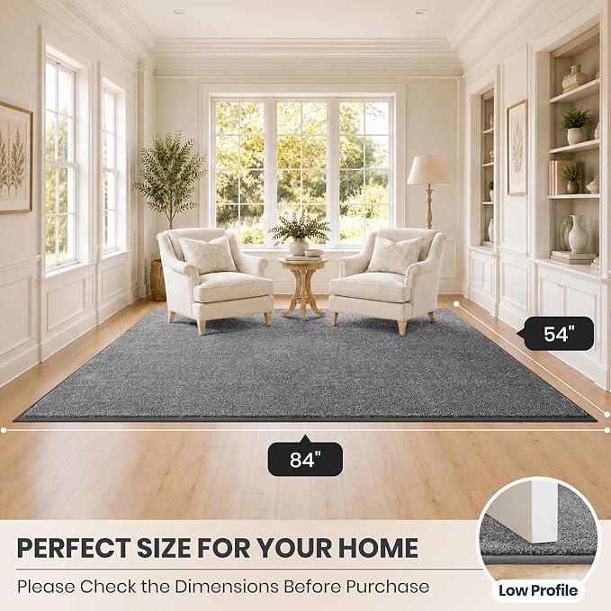 PURRUGS Easy Care Area Rug 4.5ft x 7ft, Non-Slip Washable Entryway Rug, Dog Door Mat, Stain Resistant Accent Rug for Hallway, Living Room, Bedroom and Mudroom, Light Grey-Dark Grey