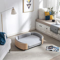 Hayaz Dog Bed Pet Sofa, House Dog Cat Bed, Large Size Pet Bed with Solid Wood Frame & Washable Velvet Cushion, Modern Pet Furniture for Cats and Small to Medium Dogs, Light Gray+Natural