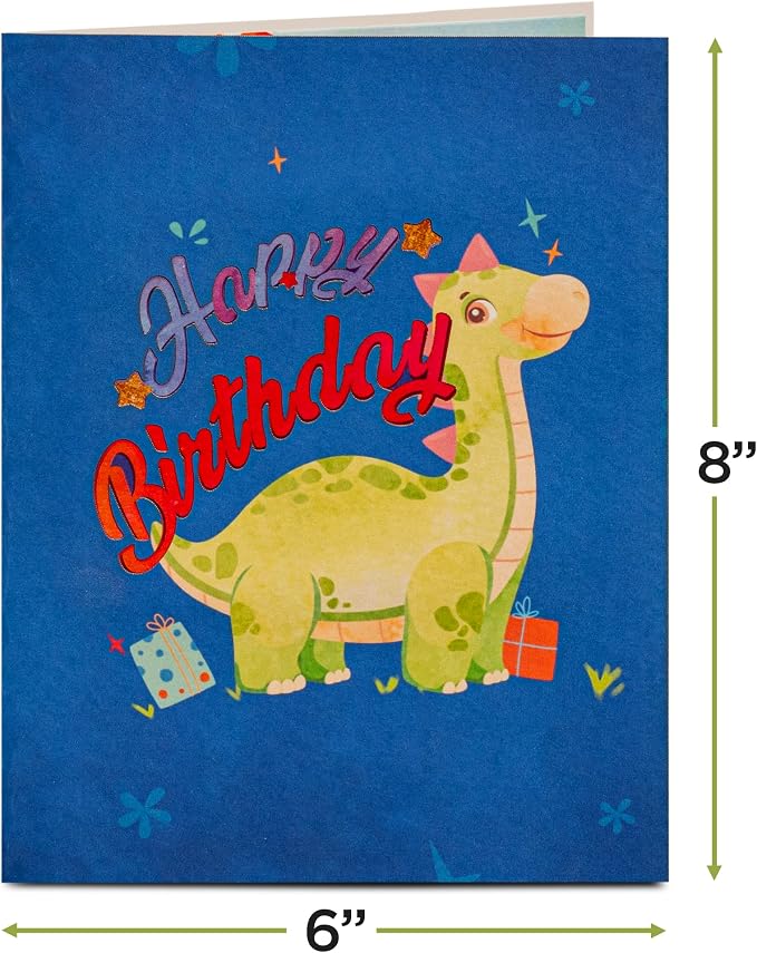 Paper Love Birthday Pop Up Cards 2 Pack - Includes 1 Birthday Hedgehog and 1 Birthday Dinosaur, For Adults or Kids -8" x 6" Cover - Includes Envelope and Note Tag