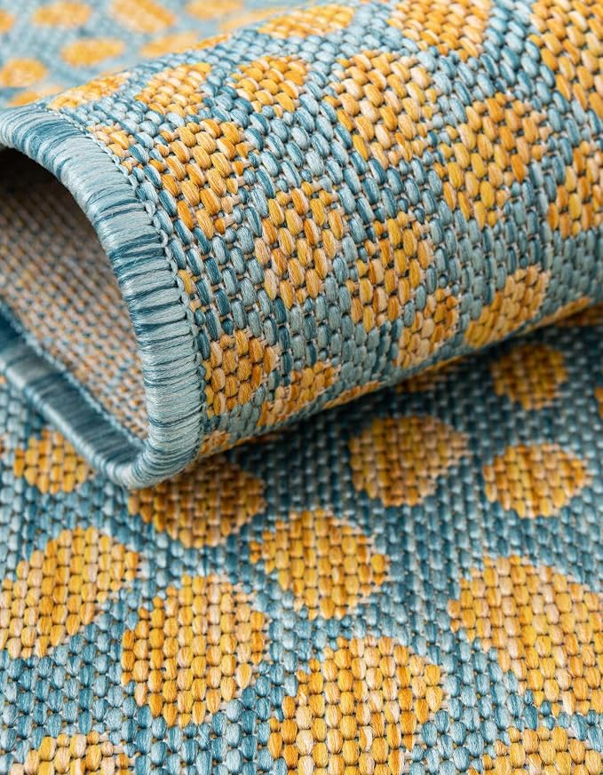 Unique Loom Jill Zarin Jill Zarin Outdoor Collection Area Rug - Cape Town (6' 1" x 9' Rectangle, Yellow and Aqua/Light Blue)
