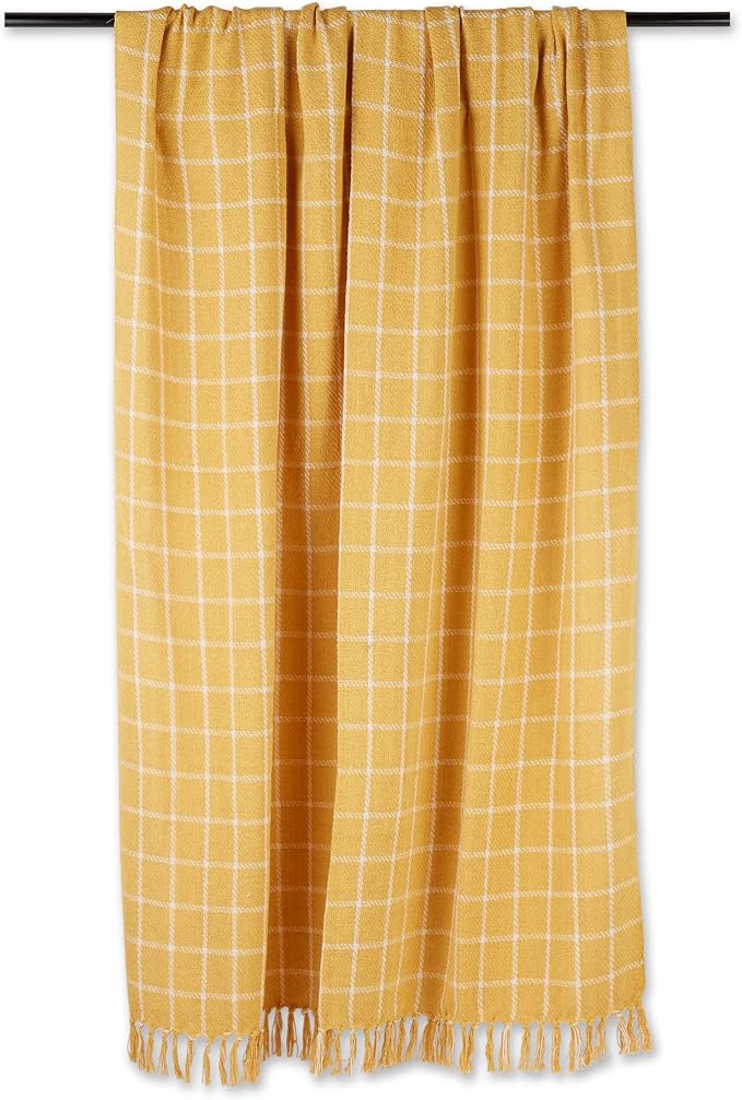 DII Transitional Checked Plaid Woven Throw, 50x60, Honey Gold