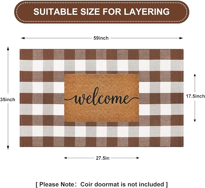 Uphome Bufflo Plaid Outdoor Rug 3'x5', Fall Decor Checkered Front Door Mat, Indoor Outdoor Farmhouse Cotton Porch Rug for Layered Door Mats, Washable Brown Area Rugs for Patio Entryway Kitchen