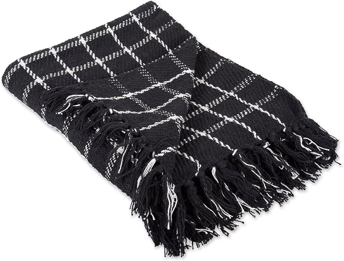DII Transitional Checked Plaid Woven Throw, 50x60, Black