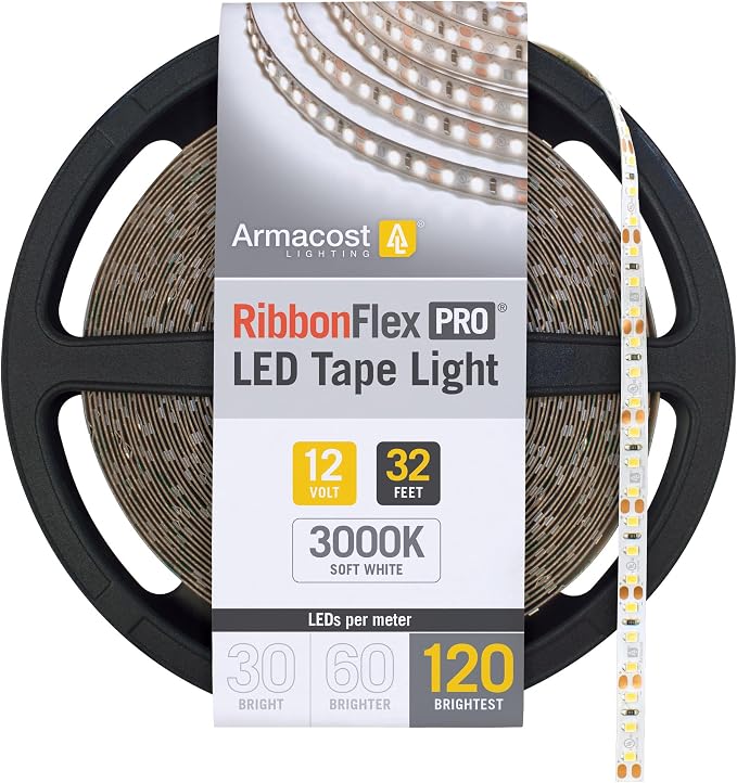 Armacost Lighting RibbonFlex Pro 12V White LED Strip Lights 120 LED/m, 3000K, 32.8 ft, 143250