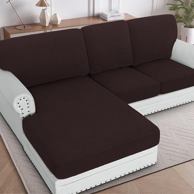 H.VERSAILTEX Sectional Couch Covers 3 Pieces Sofa Seat Cushion Covers L Shape Separate Cushion Couch Chaise Cover for Both Left/Right Sectional Couch (Seat Only: 1 Chaise + 2 Sofa, Chocolate)