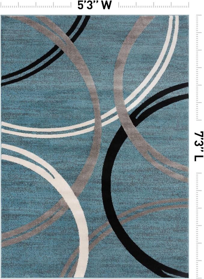 Rugshop Wavy Circles Modern Fade-Resistant Area Rug Blue 5'3" x 7'3" | Rectangular, Size 5'3" x 7'3", Living Room, Bedroom, Dining Room, Home Office, Kitchen, Entryway, Hallway, Nursery, Kids Room