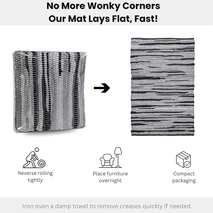 Ramanta Home 100% Cotton Chindi Rag Rug 2'x3' - Charcoal, Recycled Reversible Rug, Boho Rustic Farmhouse Rugs for Living Room, Kitchen, Entryway, Bedroom Floor Mats - 24"x36"