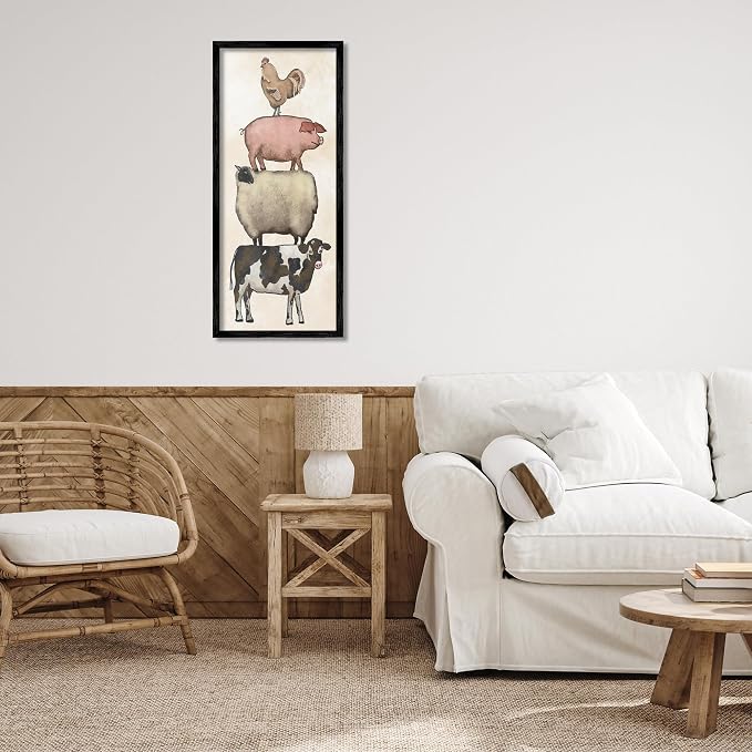 Vintage Farm Animals Country Stack, 13 x 30 Inch Framed Giclée Print | Stupell Industries · By Leah Noel Art · Ready to hang · Fits living room or family room · Made in USA
