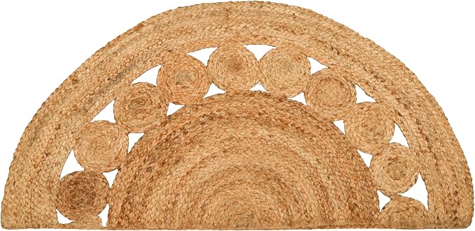 Boho Braided 1.5x3 Area Rug - Jute Natural Fiber Half Circle Rug for Living Room Entryway, Farmhouse, Home, Indoor Rugs Jute Door mat for Bathroom (Natural Dot, 1.5 X 3 ft)