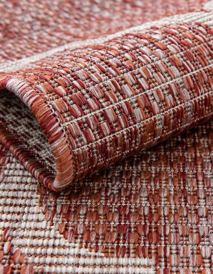 Unique Loom Outdoor Trellis Collection Area Rug (2' 7" x 10' Runner Rust Red/Ivory)