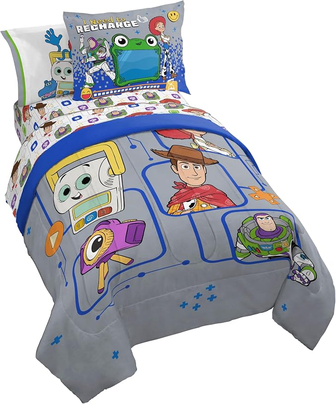 Jay Franco Kids Comforter Set Includes Sheets and Pillow Covers - Soft and Cozy Bed Set for Stylish Room Decor, Official Licensed Bedding, Grey - Toy Story, 7 Piece Full