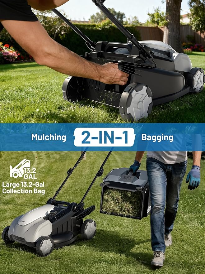 Litheli 40V Lawn Mower Electric, Push Mower, Lawnmower Battery Cordless