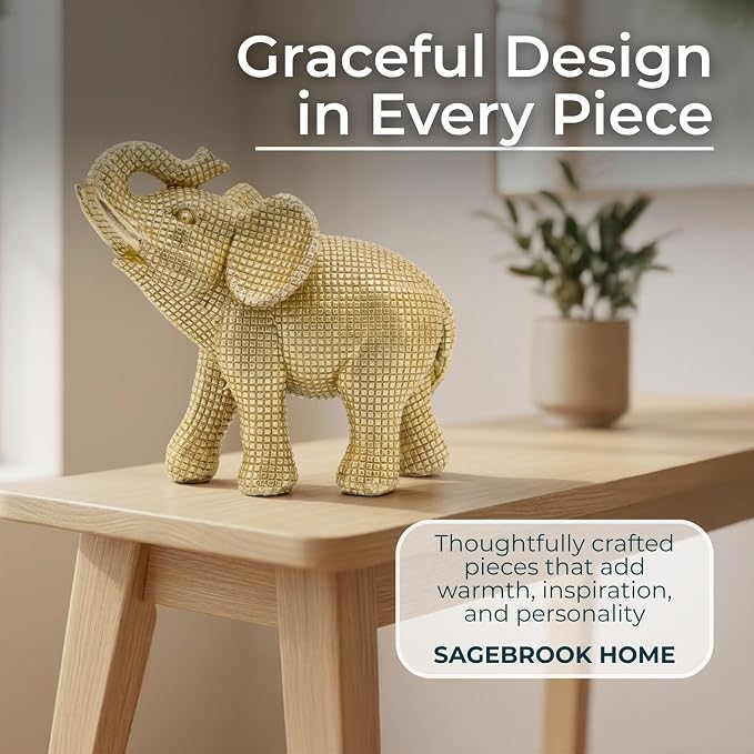 Decorative Resin Elephant Figurine for Home and Bathroom Decor - Ornament Statue for Office Desk, Living Room, or Shelf Styling - Elegant Accent for Entryway and Coffee Table - 7", Gold & Metallic
