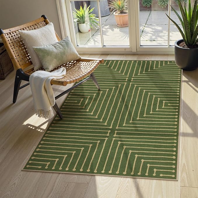 Lahome Green 3x5 Outdoor Rug for Entryway,Rhombus Easy Jute Frotn Porch Rug | Farmhouse Non Slip Non Shedding Indoor Outdoor Carpet for Balcony Kitchen