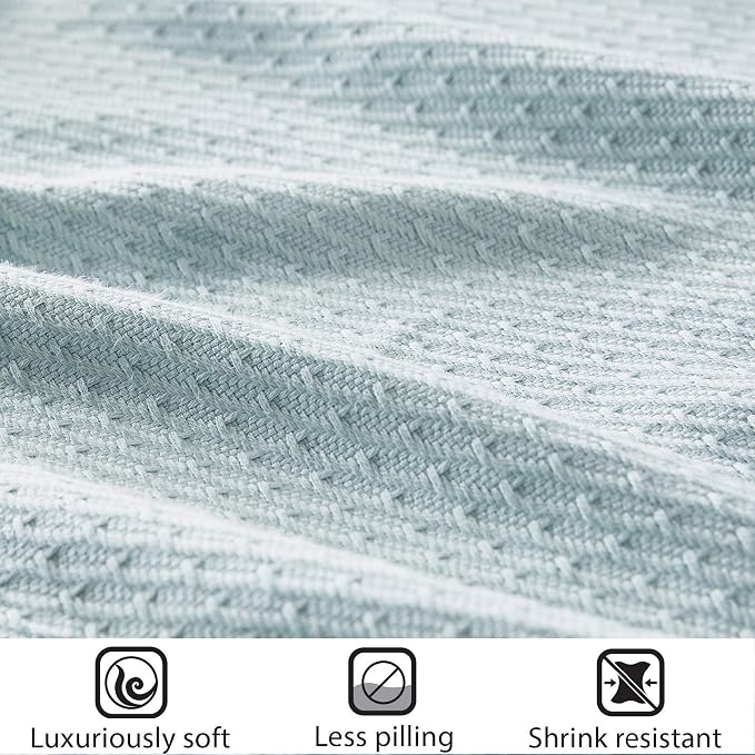 Madison Park 100% Egyptian Cotton Summer Blanket Full Queen Size Light Blue | Cozy Soft Breathable Durable, Waffle Weave Woven Casual, Lightweight Knit All Season Throw for Bed Couch or Sofa, OEKO TEX