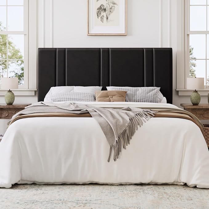 SHA CERLIN Full Size Velvet Bed Frame with Adjustable Headboard, Black | Vertical Channel Tufted Design, Upholstered Platform Bed, Wood Slats Support/No Box Spring Needed/Easy Assembly