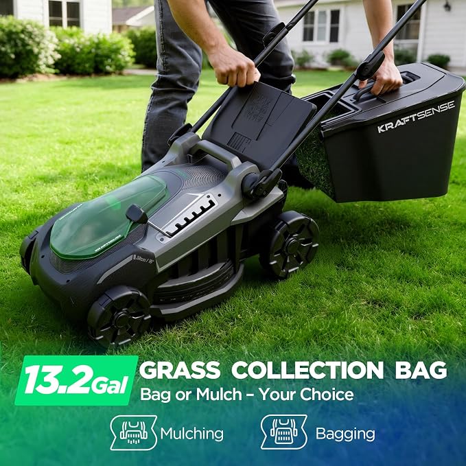 16" Electric Lawn Mower, 40V Cordless Lawn Mower with 2x5.0Ah Batteries & Charger, Brushless Motor, 2-in-1 Mulching & Bagging, 6-Position Height Adjustment, for Small to Medium Yards