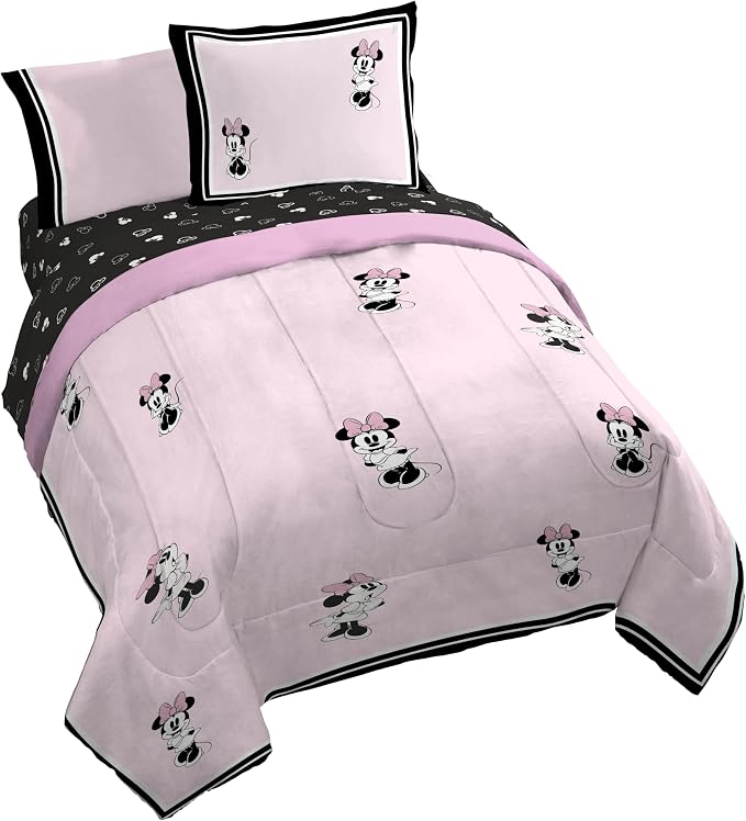 Jay Franco Kids Comforter Set Includes Sheets and Pillow Covers - Soft and Cozy Bed Set for Stylish Room Decor, Official Licensed Bedding, Multi - Minnie Mouse, 7 Piece Queen