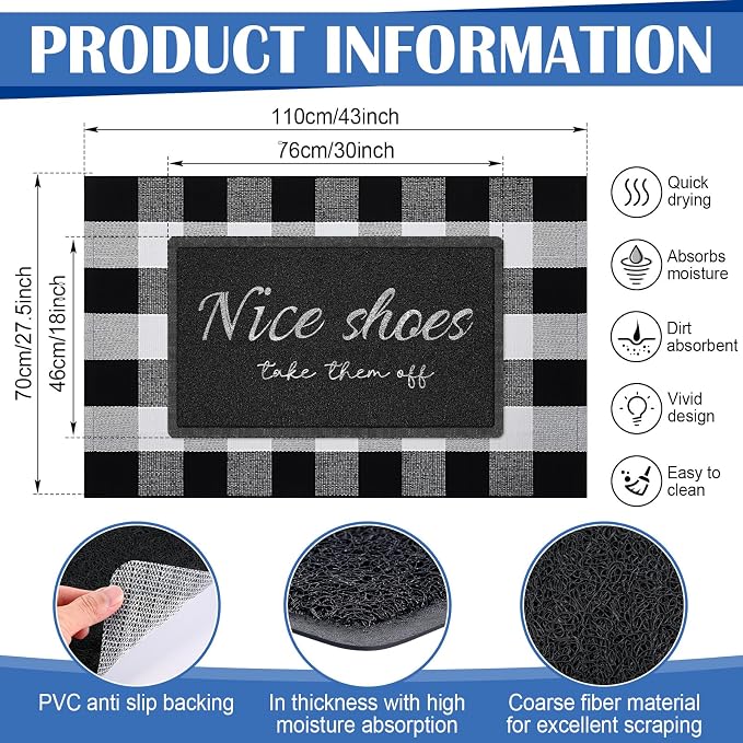 Geelin 2 Pcs 30'' x 18'' Doormat 43'' x 27.5'' Black and White Layered Rug for Front Door Mat Outside Entrance Welcome Door Mats for Indoor Outdoor Entryway Porch Decor(Nice Shoes Take Them Off)