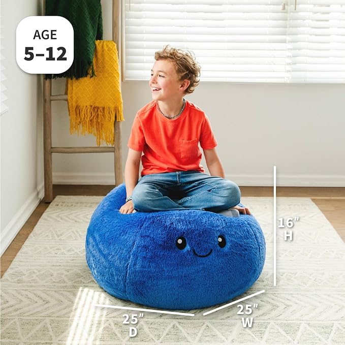 Big Joe Blueberry PlushiPals Super Soft Bean Bag Chair for Kids, Ultra-Soft Plush Polyester Blend, 2.5 feet Refillable | 2.5 feet, Polystyrene Bean Filled, Refillable, Snuggle Puff, Safe for Kids Ages 3 and Up, Supports Up to 150 lbs