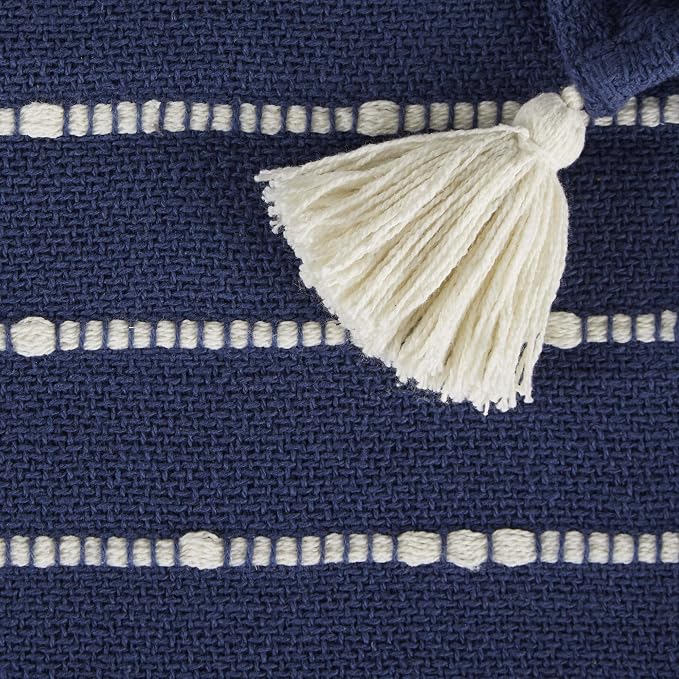 DII Striped Throw Collection Cotton Slub, Hand-Tied Tassels, 50x70, French Blue & Off-White