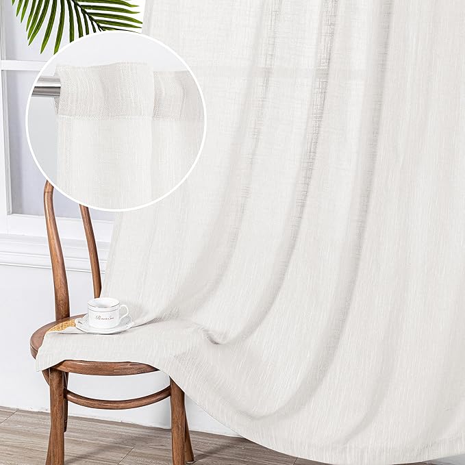 MYSKY HOME French Door Curtains for Closet Doorways, Window White Cotton Sheer Drapes Light Filtering Cute Curtain Panels Elegant Look for Classroom/Guestroom, Beige White, 50" x 72", 2 PCs