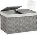 SETVSON Storage Basket with Lid Wicker Baskets for Storage, 160L Gray | Dual Lid Jumbo Blanket Storage Trunk, Divided Clothes Organizer, 2 Washable Liner Bags, Collapsible PE Rattan Bin