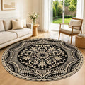 Capslpad Round Faux Jute Rug 6ft Washable Non Slip Area Rugs for Living Room Boho Circle Patio Carpet Low Pile Floral Indoor Outdoor Rug for Backyard Bedroom Kitchen Entryway,Black&Nature