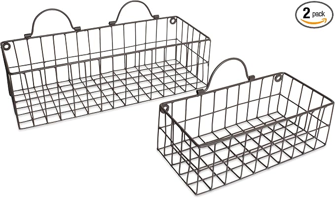 DII Farmhouse Vintage Décor, Wire Wall Basket, Assorted, Gray, 2 Piece