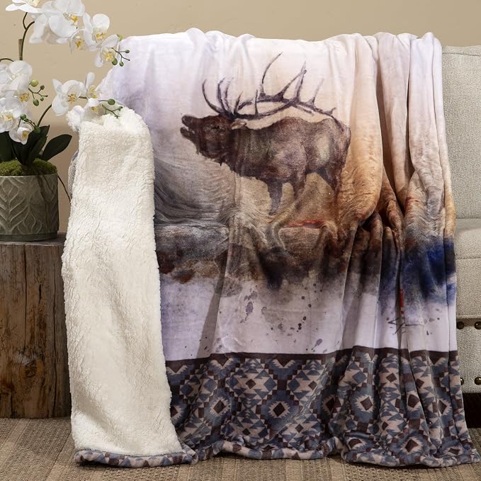 Carstens, Inc. Dean Crouser Plush Sherpa Fleece Oversized Throw Blanket 54" x 68", Morning Call